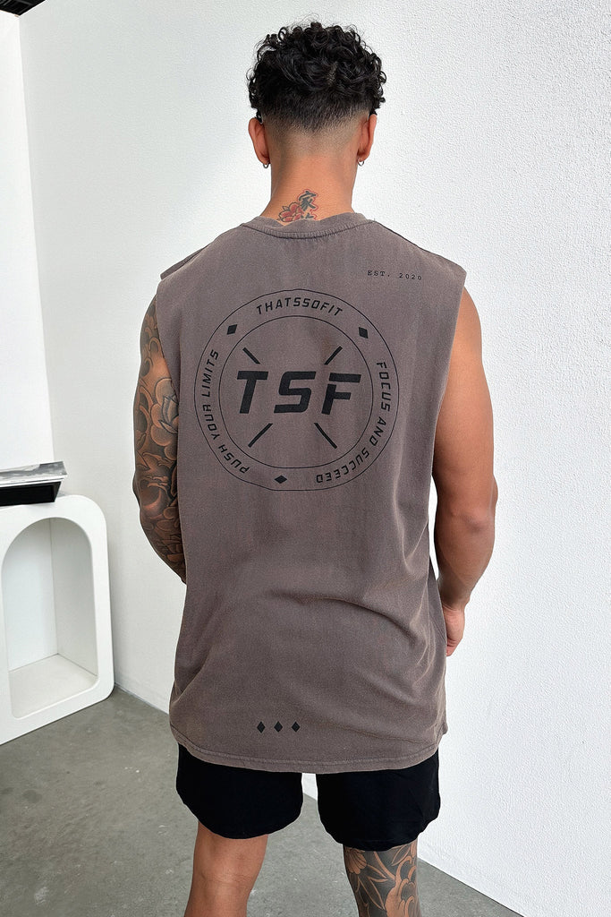 Nate Tank Top - Brown Acid Wash