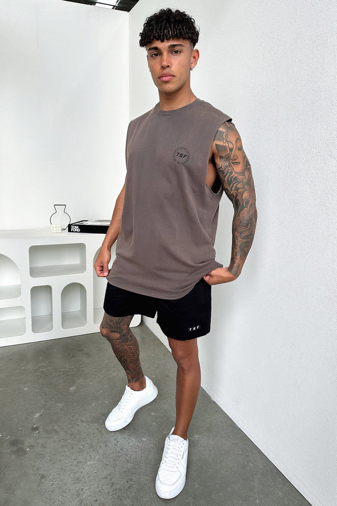 Nate Tank Top - Brown Acid Wash