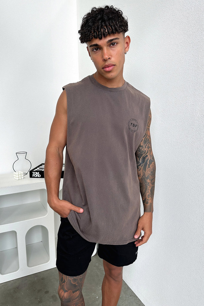 Nate Tank Top - Brown Acid Wash