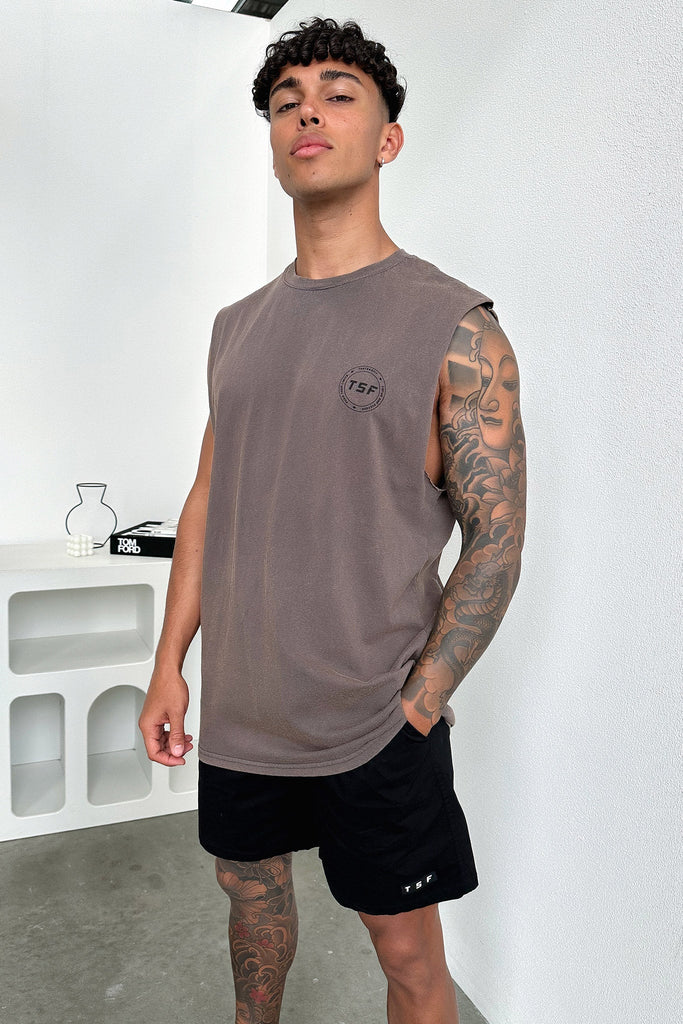Nate Tank Top - Brown Acid Wash