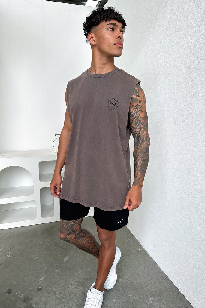 Nate Tank Top - Brown Acid Wash