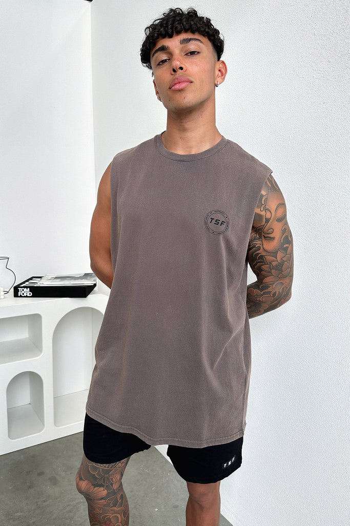 Nate Tank Top - Brown Acid Wash
