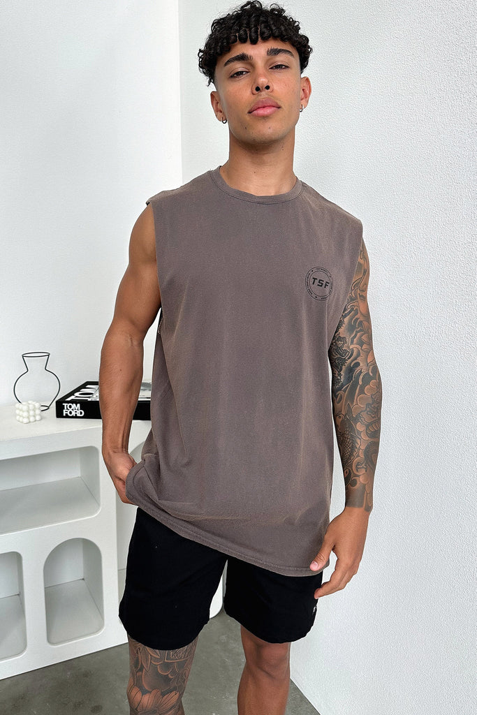 Nate Tank Top - Brown Acid Wash