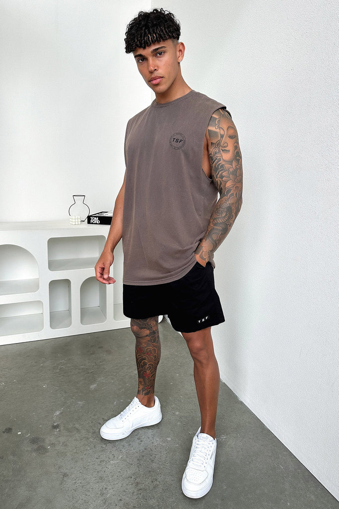 Nate Tank Top - Brown Acid Wash