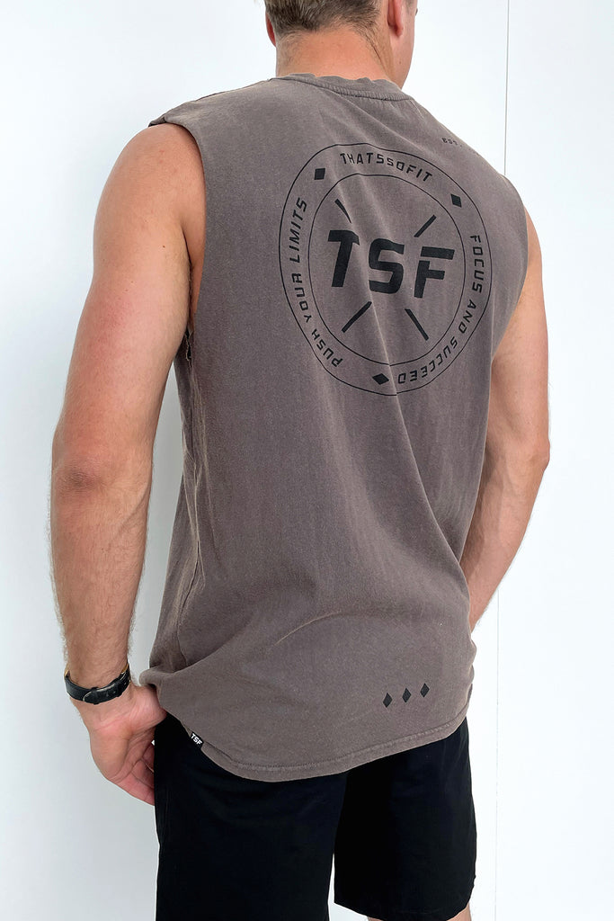 Nate Tank Top - Brown Acid Wash