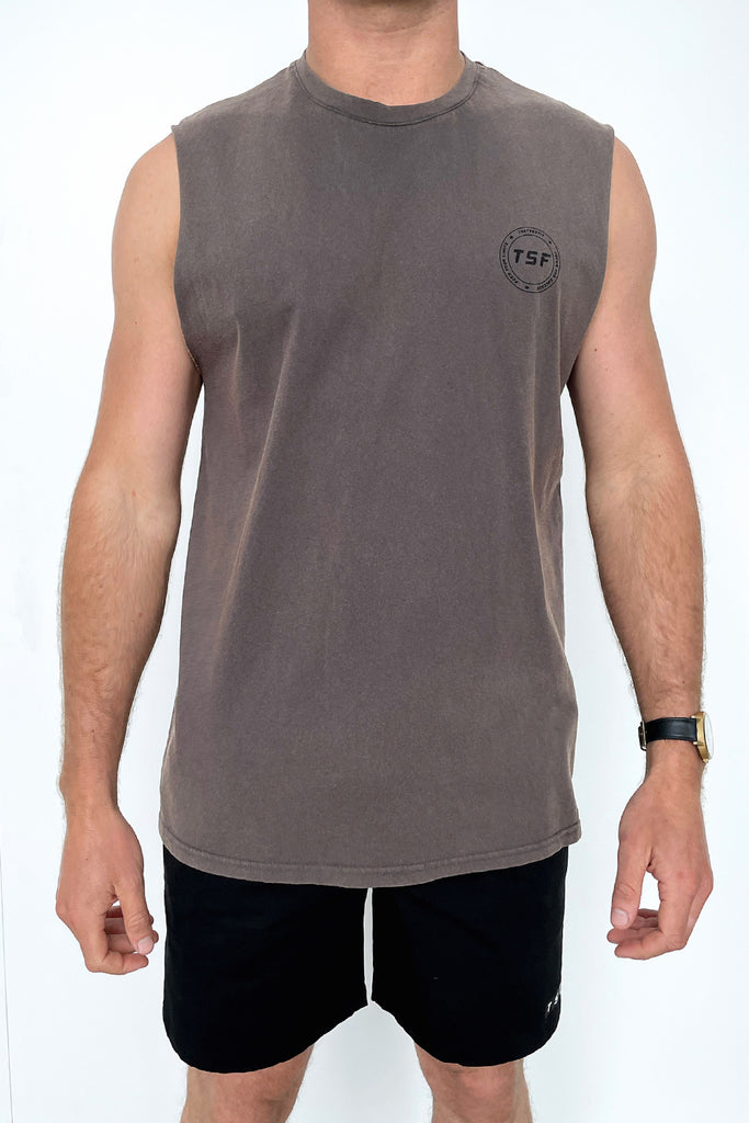 Nate Tank Top - Brown Acid Wash